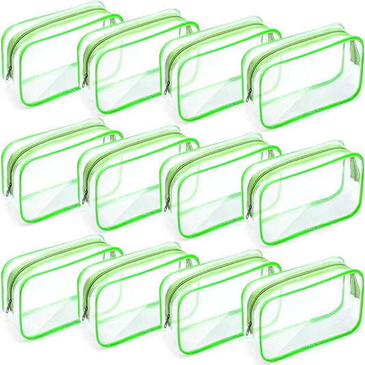 Weewooday 12 Pieces Clear Makeup Bags Cosmetic Storage Bags PVC Zipper Pouches Travel Waterproof Makeup Plastic Case for Women Organizing Toiletries Traveling Bathroom(Medium,Green)