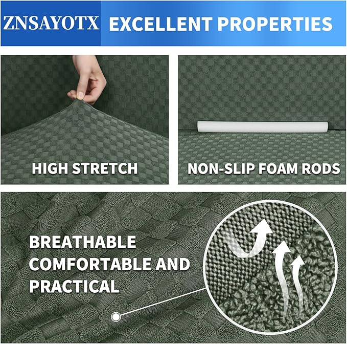 ZNSAYOTX 1 Piece Jacquard Couch Covers for 3 Cushion Couch High Stretch Sofa Cover for Pets Dogs Anti Slip Extra Large Sofa Slipcovers Furniture Protector (XL Sofa, Army Green)