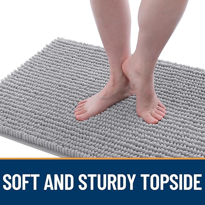 OLANLY Dog Door Mat for Muddy Paws 47x24, Ultra Absorbent Chenille Mud Doormat, Non-Slip Washable and Dirt Trapping Doormat for Indoor Entryway, Quick-Dry Indoor Pet Bed Mats for Dogs, Light Grey