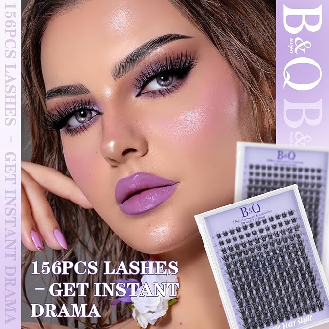 B&Q Wispy Lash Clusters Full B03,Eyelash Clusters 156PCS Comfortable band Cluster Eyelash Extensions,8-18mm Volume Individual Lashes Lightweight D Curl Lash Clusters Soft Eyelashes Natural Look(B03)