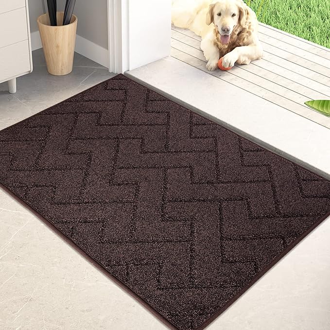 PURRUGS Dirt Trapping Door Mat 24" x 35.5", Non-Slip Machine Washable Entry Rug, Dog Doormat, Indoor Front Door Mat, Super Absorbent Entryway Rug for Muddy Shoes & Paws, Brown