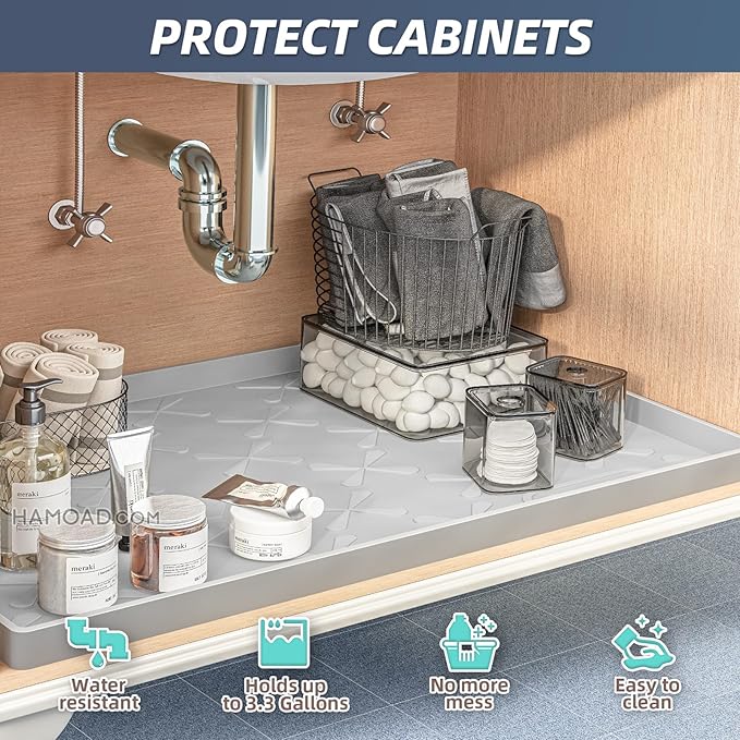 SIKADEER 34" x 19" Under Sink Mat Waterproof, Silicone Mat Kitchen Drawer Shelf and Cabinet Liner, Sink Protector for Kitchen Organizers and Storage, Boot Tray Pet Food Mats