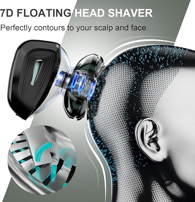 Cyruzi Head Shavers for Bald Men: 7D Floating Electric Razor with Magnetic Removable Head, IPX7 Waterproof Wet or Dry Shaver, LED Display & Type-C Fast Charging - Lime Green