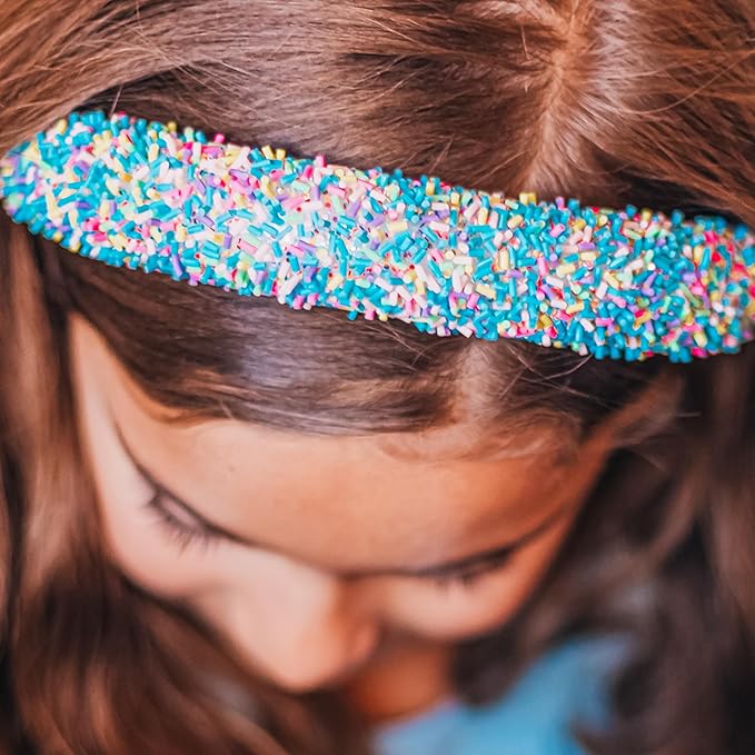 FROG SAC Headband for Girls, Candy Sprinkles Padded Headbands for Kids, Wide Puffy Hair Bands for Toddlers, Little Girl Confetti Hair Accessories, Thick Colorful Aqua Blue Child Hair Band