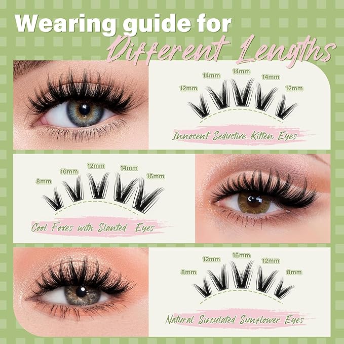 KEYYOU Fairy Wink Lash Clusters Eyelash Extension D Curl 144Pcs Eyelash Extension Wispy Natural Invisible Band with Waterproof DIY at Home(Fairy Wink-D-8-18MIX)