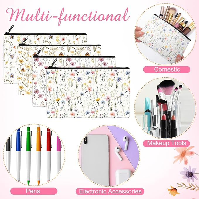 Reginary 20 Pcs Floral Prints Makeup Bag for Women Bulk Spring Floral Gifts for Women Toiletry Zipper Makeup Bags Appreciation Gifts Cosmetic Pouch Reusable Multipurpose Organizer, 7 x 4.3 Inches