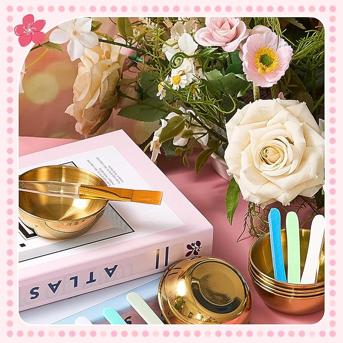 36 Pcs Esthetician Supplies for Facials Set Includes 12 Stainless Steel Facial Bowls 12 Brushes 12 Flat Facial Spatula Mask Cosmetic Applicators for Women Mask Mixing Tools Kit(Golden)