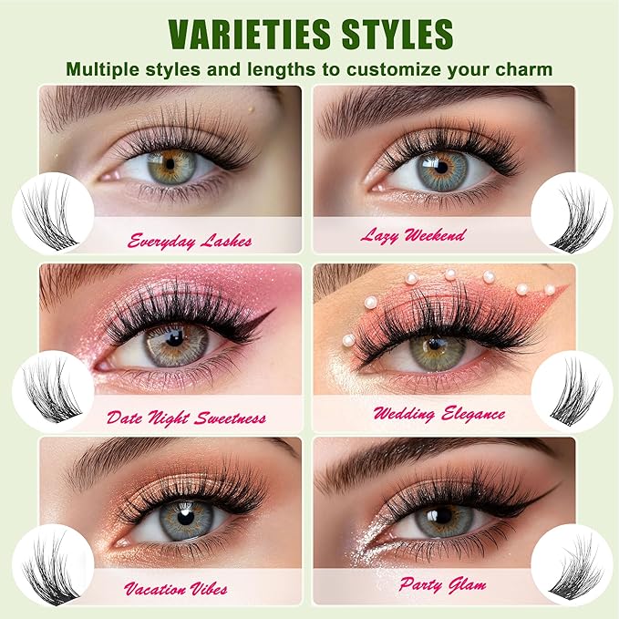 Lash Clusters - 0.05mm Wispy Natural Eyelash Clusters Fluffy Biodegradable Cruelty Free Eyelashes Lightweight Separate Left & Right Lash for Beginners DIY at Home