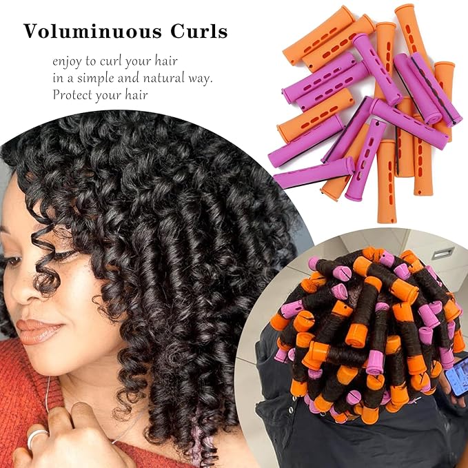 Perm Rods For Short Hair 2 Sizes Orange Purple Perm Rods Set For Black Women 40PCS Cold Wave Rods For Long Hair(40Pcs,Orange+Purple)