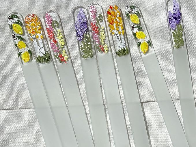 Hand-Painted Pastel Snapdragons Glass Nail File – Czech Crystal Manicure Tool, Gentle Durable Nail Care Gift for Women