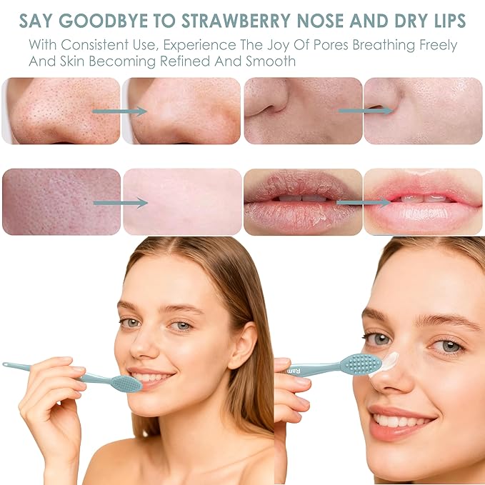 3 Pcs Lip Scrub Brush, Silicone Lip Scrubber Exfoliator, 3-in-1 Double-Sided Lip Brush Tool for Men Women Lip Lightening, Gentle Lip Exfoliator Scrubber Tool for Dark Lips