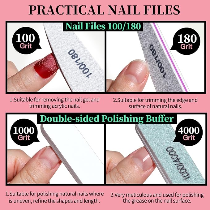 FANDAMEI Manicure Kit, Nail Files 100/180, Cuticle Nippers, Nail Buffer Block, Cuticle Pusher, Cuticle Peeler, Ingrown Toenail Tool, Toenail File, Nail Care Kit, Nail Tools for Manicure, White