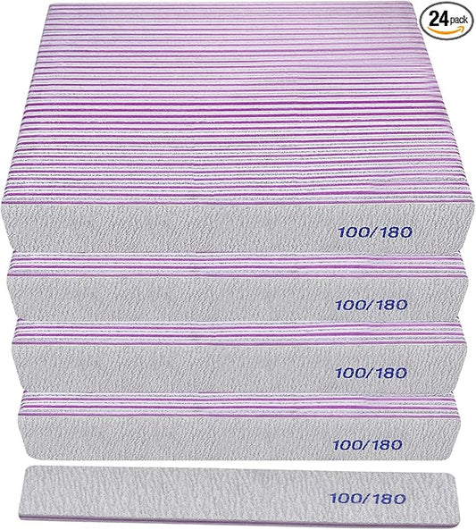 100/180 Grit Nail File (100 Pack), Emery Board Nail Files for Acrylic Nails and Natural Nails, Double Sided Emory Boards Professional Nail Filer Reusable Washable Manicure Square Gray