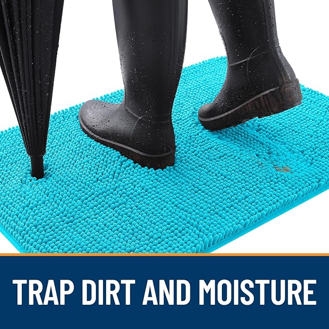 OLANLY Dog Door Mat for Muddy Paws 70x32, Absorbs Moisture and Dirt, Absorbent Non-Slip Washable Doormat, Quick Dry Chenille Mud Mat for Dogs, Entry Indoor Entryway Carpet for Inside Floor, Aqua Blue