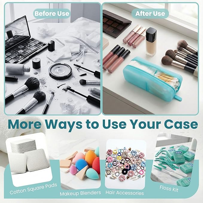 Cotton Pad Swab Travel Case – 2-in-1 Portable Waterproof Qtips Dispenser for Cotton Square Pad & Qtip, Floss, Bobbi Pin, Nail Kit, Hair Accessories Organizer TSA Compliance (Blue)