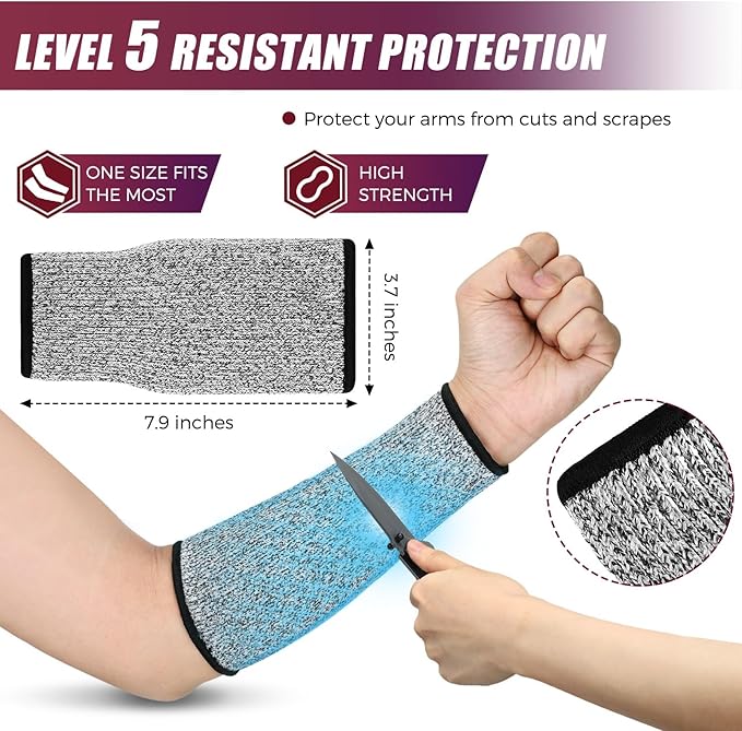 2 Pairs Cut Resistant Sleeve Arm Protection Level 5 Protection Safety Protective Sleeves Arm Protectors for Men Women(8.6 x 3.7 Inches,Gray, Pink)