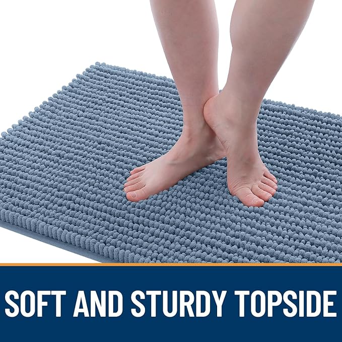 OLANLY Dog Door Mat for Muddy Paws 47x24, Ultra Absorbent Chenille Mud Doormat, Non-Slip Washable and Dirt Trapping Doormat for Indoor Entryway, Quick-Dry Indoor Pet Bed Mats for Dogs, Airy Blue