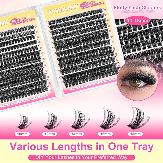 Lash Clusters 408Pcs (80D+100D), Fluffy Wispy Lashes Clusters, D-Curl Cluster Eyelash Extensions 10-18mm - 100% Vegan, Beginner Friendly