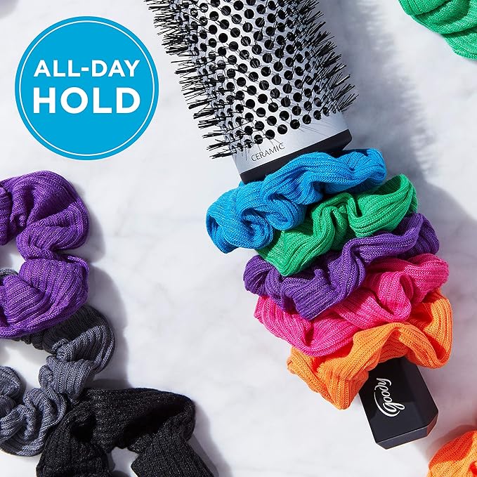 Goody Ouchless Jersey Scrunchies - 8 Ct, Assorted Neon Rainbow Tones, Damage-Free, Dentless & Secure Hold Hair Ties, Gentle Hair Accessories for Women & Men, All Day Comfort, All Hair Types