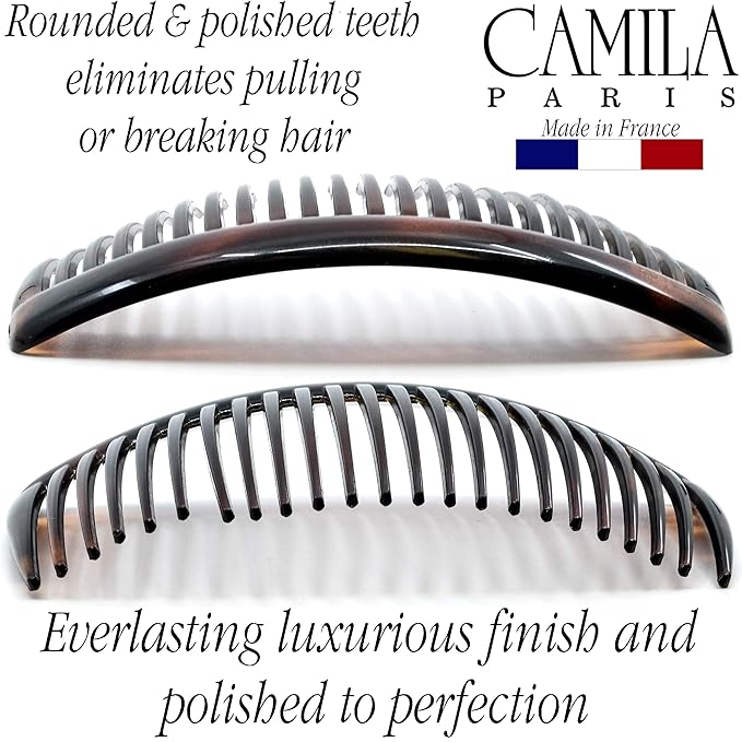 Camila Paris French Side Combs Large 3 Colors Each Curved French Twist Hair Combs Decorative, Strong Hold Hair Clips for Women Bun Chignon Up-Do, No Slip Styling Girls Hair Accessories, Made in France
