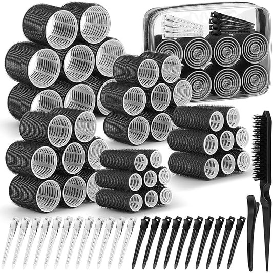 65 PCS Hair Curler Rollers with 5 Sizes Self Grip Hair Rollers for Long Medium Short Thick Fine Thin Hair Bangs Volume, Jumbo Curlers Rollers with Storage Bag Teasing Brush