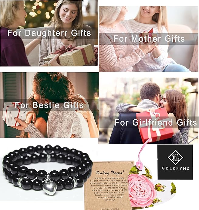 2Pcs Healing Crystal Bracelets for Women Handmade Beaded Bracelet Healing Prayers Crystal 8mm Natural Stone Beads Bracelet Stress Relief Get Well Soon Gifts