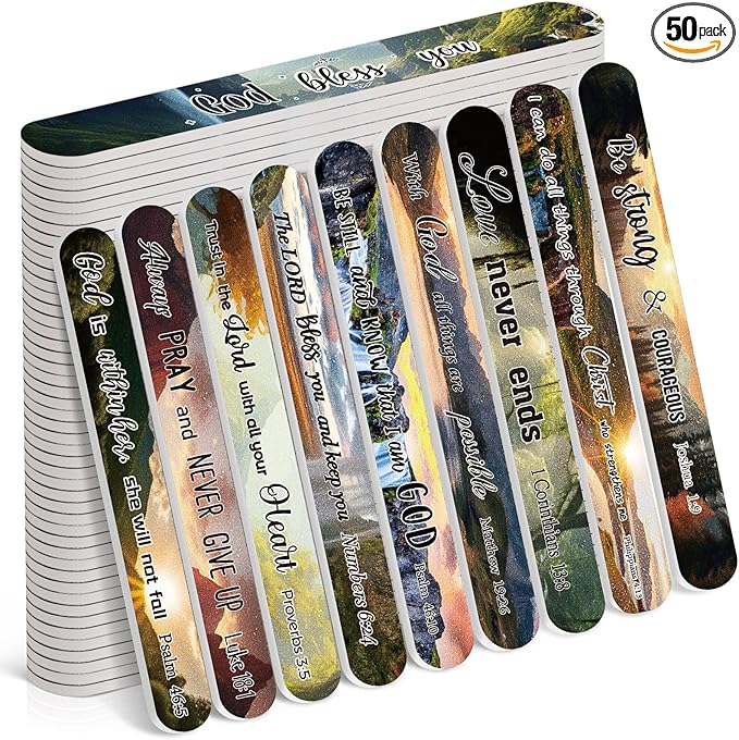 50 Pack Christian Gifts for Women Scripture Mini Nail Files Christian Party Favors Bible Verse Emery Boards Religious Small Gifts for Teacher Mother Men Employee Staff Coworkers Office