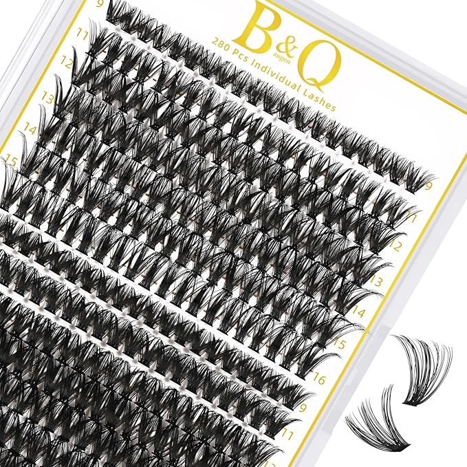 B&Q Lash Clusters 280PCS Natural Eyelash Clusters 40D 50D C 9-16MIX Individual Lash Wispy Eyelash Extension with Soft Thin Band Classic Look Pestañas Postizas Comfortable DIY at Home