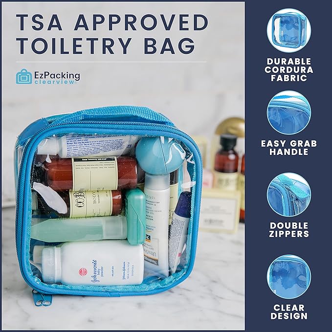 EzPacking Clear TSA Approved 3-1-1 Travel Toiletry Bag for Carry On/Quart Size Transparent Liquids Pouch for Airport Security/Reusable See Through Vinyl & PVC Plastic Organizer Men Women (Orange)