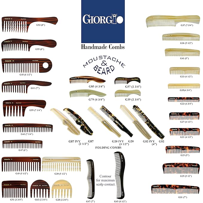 Giorgio G45 Tortoiseshell Detangling Wide Tooth Shower Comb, Easy Use for Thick Curly Wavy Hair. Long Detangler Comb For Wet and Dry Hair. Handmade, Saw-Cut, Hand Polished