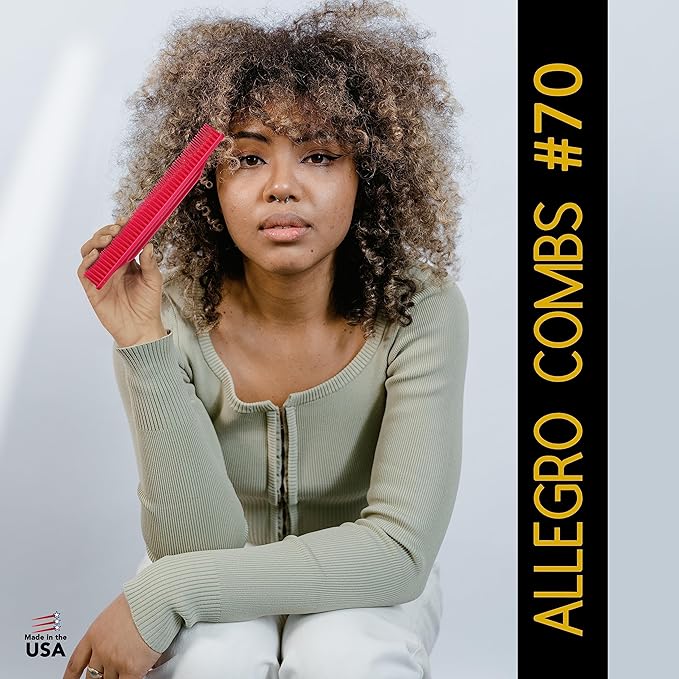 Allegro Combs 3-Row Detangling Comb, Wide Tooth Curl Defining Brush, Perfect for Women Curly Hair Stylists, Curl Defining Comb, Pink, Made In The USA, 1 Piece