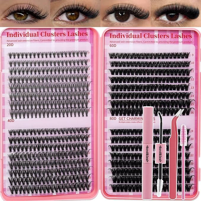 Lash Clusters Kit for Beginners Eyelash Clusters Kit Lashes Clusters Kit Cluster Lashes Pestañas Postizas Naturales with Lash Bond&Seal,Lash Tweezers,Brush RITALASH(640pcs 20D+40D+60D+80D Kit,9-16mm)