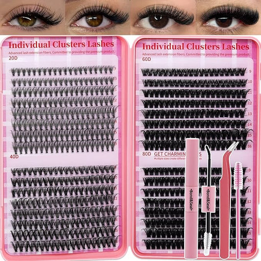 Lash Clusters Kit for Beginners Eyelash Clusters Kit Lashes Clusters Kit Cluster Lashes Pestañas Postizas Naturales with Lash Bond&Seal,Lash Tweezers,Brush RITALASH(640pcs 20D+40D+60D+80D Kit,9-16mm)