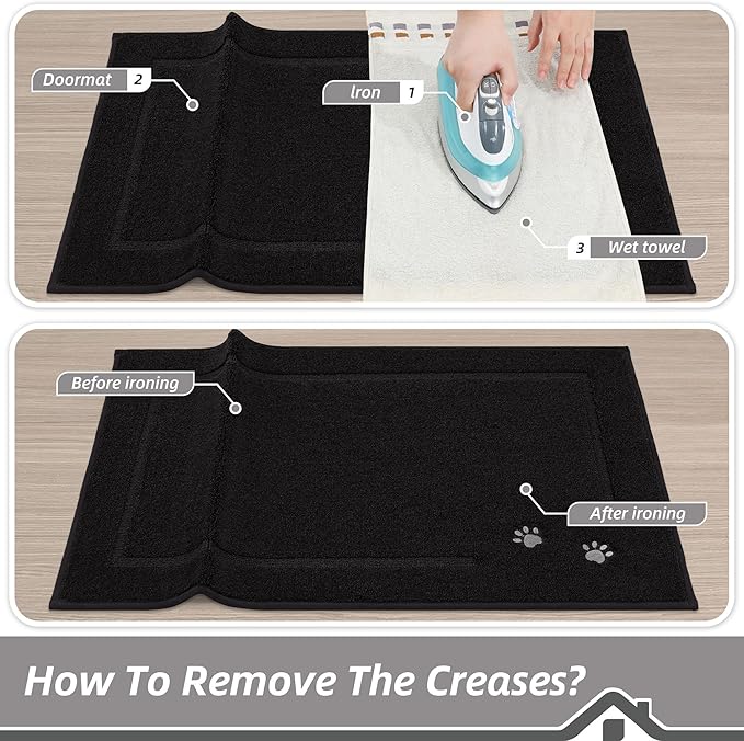 BEQHAUSE Dog Door Mat for Mud Paws Dirt Trapper Doormat Non-Slip Entryway Rugs Absorbent Welcome Mat Washable Indoor Floor Mat Low-Profile for Front Door, 20" x 32", Black
