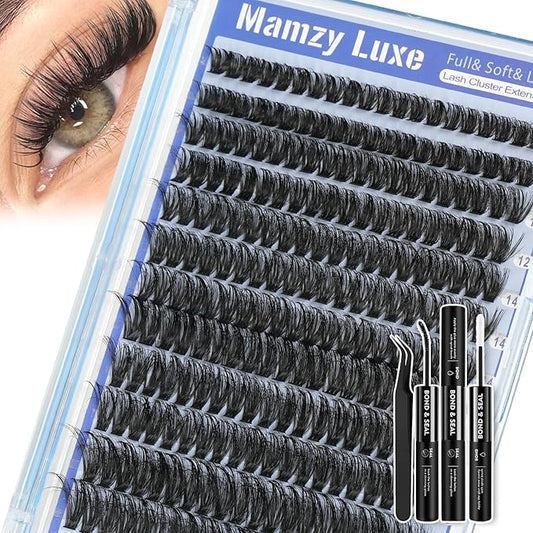 Fluff Lash Clusters Kit 60D Individual Lashes Clusters Wispy 10-18MM Eyelash Clusters Kit Full Volume False Eyelashes 3D Luxury Cluster Eyelash Extension Kit by MAMZY LUXE
