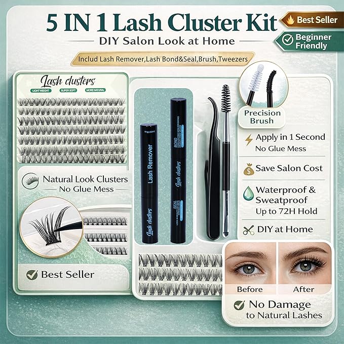 Wispy Lash Clusters Kit 640pcs Eyelash Cluster Extensions Curl Individual False Eyelashes Natural Fluffy Mink Lash Extension Kit (Lash Clusters-30D+40D+50D+60D KIT, Lash Clusters)