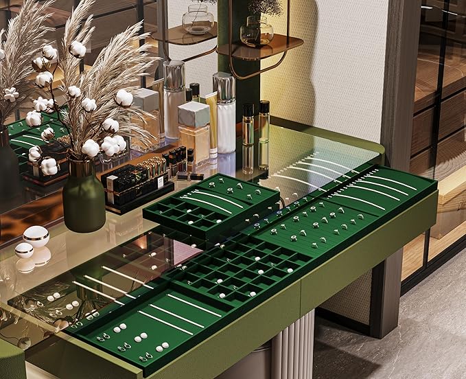 16 Slots Necklace Bracelet Tray Velvet Jewelry Trays Jewelry Drawer Organizer for Necklace, Bracelets, Watch Storage Display (Green)
