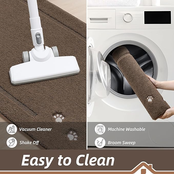 BEQHAUSE Dog Door Mat for Mud Paws Dirt Trapper Doormat Non-Slip Entryway Rugs Absorbent Welcome Mat Washable Indoor Floor Mat Low-Profile for Front Door, 24" x 36", Brown