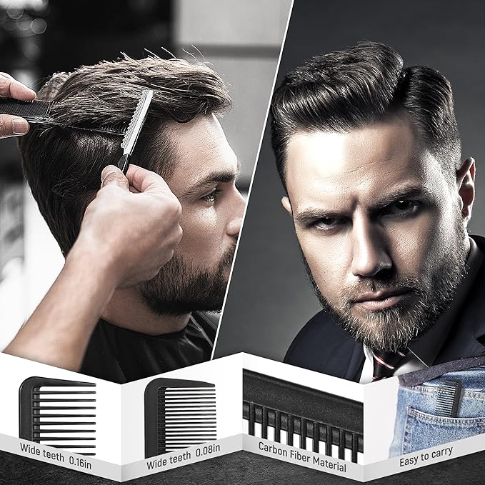 3PCS Comb Set Hair Combs for Men, Fine and Wide Tooth comb - Roller Brush for Adding Volume, Hair Styling mens comb for Styling and Grooming - Frosted Texture