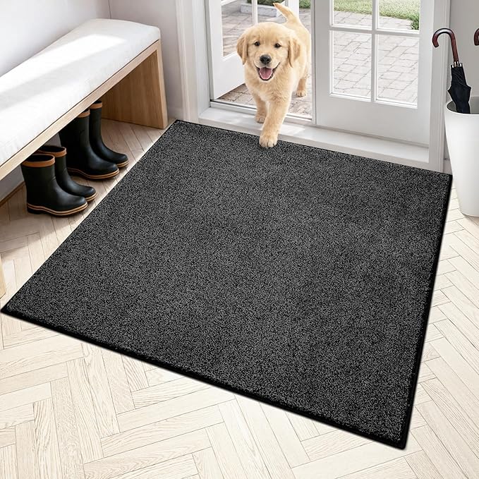PURRUGS Dirt Trapping Door Mat 48" x 48", Non-Slip Machine Washable Entryway Rug, Dog Doormat, Indoor Front Door Mat, Super Absorbent Entry Rug for Muddy Shoes & Paws, Charcoal