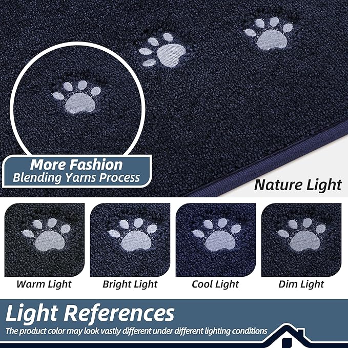 BEQHAUSE Dog Door Mat for Mud Paws Dirt Trapper Doormat Non-Slip Entryway Rugs Absorbent Welcome Mat Washable Indoor Floor Mat Low-Profile for Front Door, 24" x 36", Navy Blue