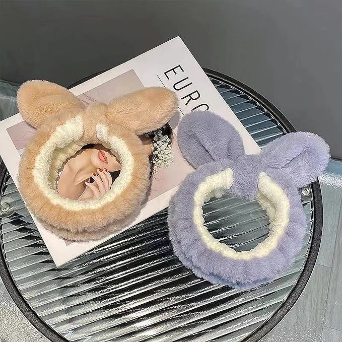 Cute Face Wash Headband & Wristbands Set - 1 Kawaii Skincare Headband with 2 Microfiber Spa Wrist Bands, Premium Sewing Soft & Absorbent Head Bands for Washing Face Makeup Hair Care (Khaki)