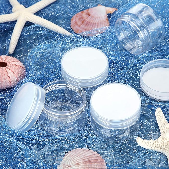 SATINIOR 6 Pack 1 oz Plastic Jars Containers with Lids Wide-mouth Refillable Leakproof Reusable Round Empty Jars for Travel Cosmetic Dry Food Spice Candy Cookie Home Kitchen Organizing (Clear)