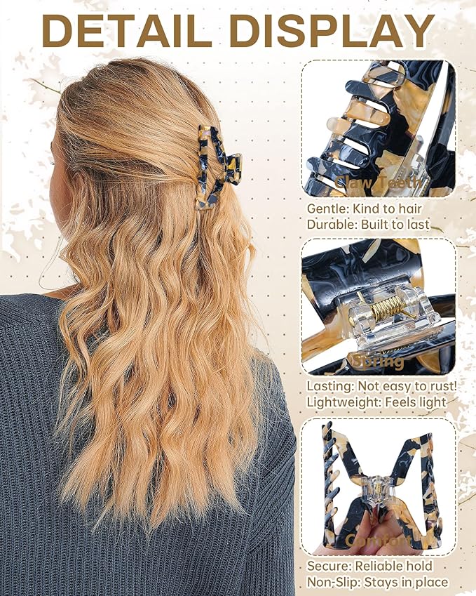 HOKEMP 4 Pcs Hair Claw Clips for Women - Medium Claw Clip Non-Slip Acrylic Hairclips for Thick Thin Hair, Triangle Hollow Design (Color 2)