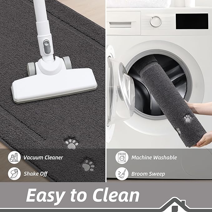 BEQHAUSE Dog Door Mat for Mud Paws Dirt Trapper Doormat Non-Slip Entryway Rugs Absorbent Welcome Mat Washable Indoor Floor Mat Low-Profile for Front Door, 36" x 60", Dark Grey