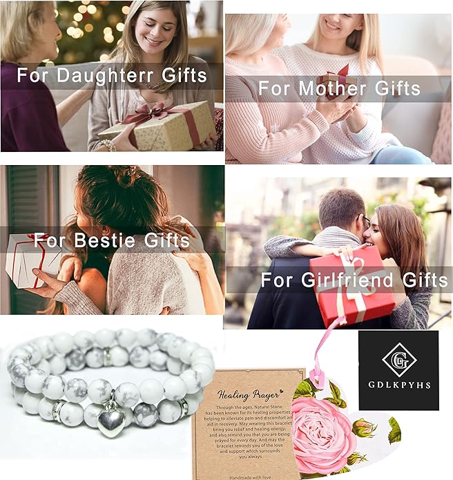 2Pcs Healing Crystal Bracelets for Women Handmade Beaded Bracelet Healing Prayers Crystal 8mm Natural Stone Beads Bracelet Stress Relief Get Well Soon Gifts