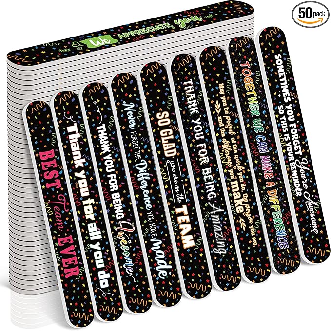 50 Pack Employee Appreciation Gifts for Coworkers Volunteers Black Nail Files Bulk Staff Team Small Thank You Gifts Teacher Emery Board Spa Salon Party Favors for Employee Coworkers Supplies