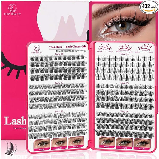 Vasa Muse Lash Clusters - Wispy Natural & Manga Spiky Lash Cluster Wide Invisible band 10-16mm Eyelash Clusters Kit D Curl Lash Extension Kit WideSpan DIY at Home for Starter