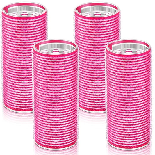 WILLBOND 4 Pcs Long Hair Rollers for Bangs Aluminum Core Curlers Thermal Self Grip Roller for Long and Medium Hair Women Hairstyle(4.7 x 2 Inch,Rose Red)
