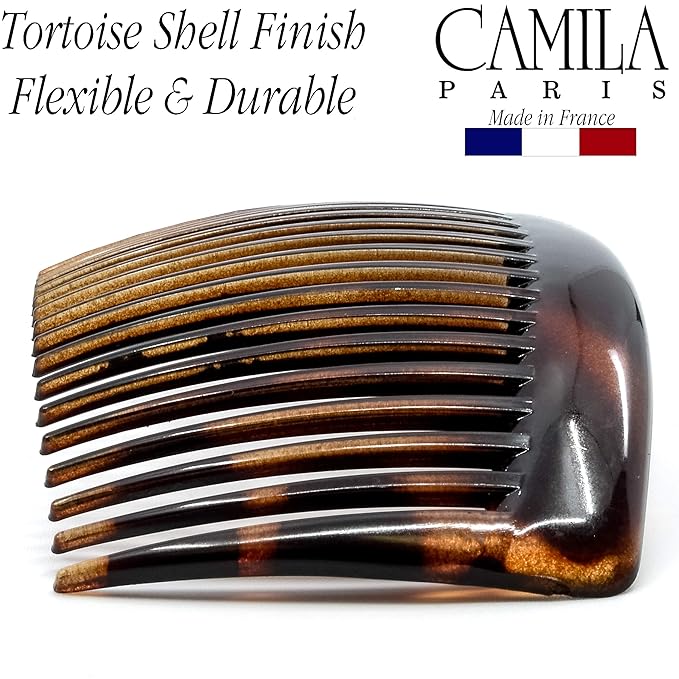 Camila Paris French Side Combs Large 3 Colors Each Curved French Twist Hair Combs Decorative, Strong Hold Hair Clips for Women Bun Chignon Up-Do, No Slip Styling Girls Hair Accessories, Made in France